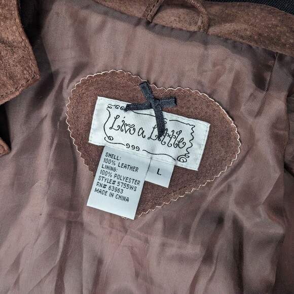 Vintage y2k Live a Little Suede Military Jacket Brown Button Front Leather L - Picture 8 of 13